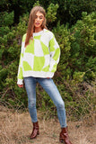 Abstract Checker Pullover Knit Sweater - Fuchsia, Lime or Black