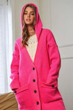 Hooded Button Down Cardigan Sweater - Hot Pink