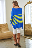 Elbow Patch Oversized Striped Sweater - Pink or Blue