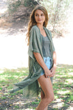 Woven Long Line Kimono - Copper, Mustard, Charcoal, Sage or Gray