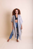 Woven Long Line Kimono - Copper, Mustard, Charcoal, Sage or Gray