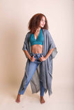 Woven Long Line Kimono - Copper, Mustard, Charcoal, Sage or Gray