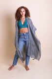 Woven Long Line Kimono - Copper, Mustard, Charcoal, Sage or Gray