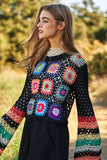 Granny Square Crochet Knit Sweater - Black, Ivory or Sage