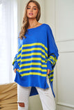Elbow Patch Oversized Striped Sweater - Pink or Blue