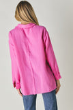 Button Down Cotton Gauze Textured Shirt - Pink, White or Orange