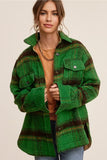 Brushed Mohair Plaid Shacket - Hunter