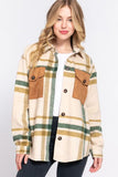 Suede Pocket Plaid Shacket - Taupe / Olive
