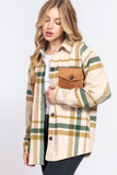 Suede Pocket Plaid Shacket - Taupe / Olive