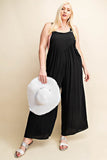 Sleeveless Ruched Wide Leg Overalls - Black