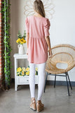 Waffle Knit V-Neck Babydoll Top - Rose