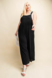 Sleeveless Ruched Wide Leg Overalls - Black