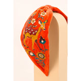 Embroidered Fawn Velvet Knot Headband