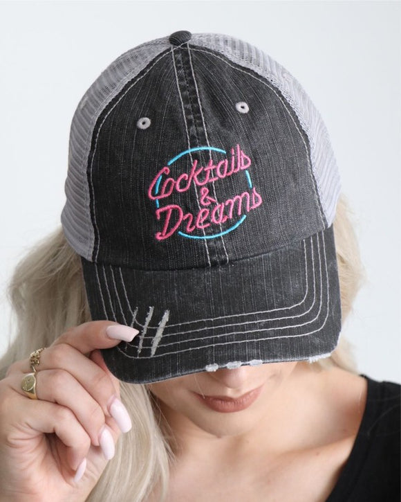 Cocktails and Dreams Trucker Baseball Hat - Grey