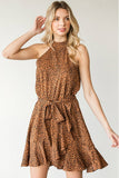 Leopard Belted Sleeveless Dress - Mocha