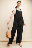 Sleeveless Ruched Wide Leg Overalls - Black
