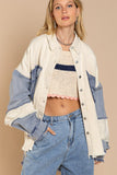 POL Distressed Color Block Spring Shacket - Pink or Blue