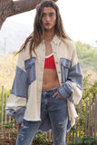 POL Distressed Color Block Spring Shacket - Pink or Blue