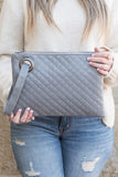 Quilted Wristlet Clutch - Black, Blush, Gray or Camel