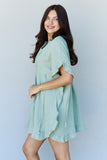 Drawstring Ruffle Hem Dress - Light Sage