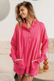 Half Snap Thumbhole Long Sleeve Hoodie - Fuchsia