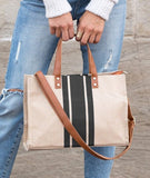 Canvas Stripe Tote Bag Purse - Black or Navy