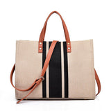 Canvas Stripe Tote Bag Purse - Black or Navy