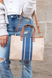 Canvas Stripe Tote Bag Purse - Black or Navy