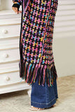 Open Front Fringe Hem Cardigan - Multicolor