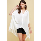 Tencel Wide Button Down Shirt - White