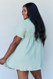 Drawstring Ruffle Hem Dress - Light Sage