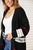 Striped Drop Shoulder Open Front Cardigan - Black Multi