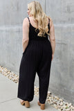 Wide Leg Button Down Jumpsuit Romper - Black