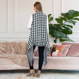 Reversible Plaid Long Vest - Black & White