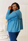 Waffle Weave Babydoll V-Neck Top - Blue
