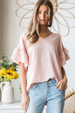 Swiss Dot Ruffle Short Sleeve Top - Peach