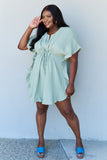 Drawstring Ruffle Hem Dress - Light Sage