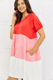 Color Blocked Hooded Dress - Red Combo