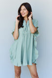 Drawstring Ruffle Hem Dress - Light Sage