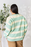 Contrast Striped Round Neck Sweater - Sage