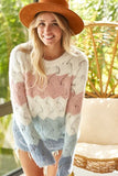 Color Block Openwork Long Sleeve Sweater - Mauve