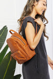 Certainly Chic Faux Leather Woven Backpack - Chestnut
