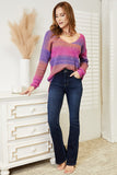 Rib-Knit V-Neck Knit Pullover - Multi
