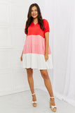 Color Blocked Hooded Dress - Red Combo