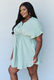 Drawstring Ruffle Hem Dress - Light Sage