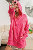 Half Snap Thumbhole Long Sleeve Hoodie - Fuchsia