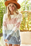 Color Block Openwork Long Sleeve Sweater - Mauve