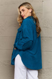 Cozy in the Cabin Fleece Elbow Patch Shacket - Teal