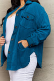 Cozy in the Cabin Fleece Elbow Patch Shacket - Teal