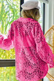 Oversize Button Up Long Sleeve Lace Shacket - Fuchsia